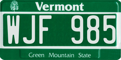 VT license plate WJF985