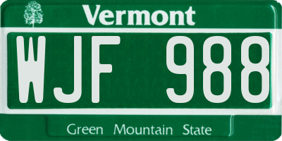 VT license plate WJF988