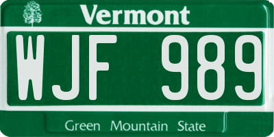 VT license plate WJF989