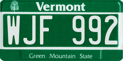 VT license plate WJF992