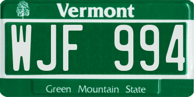VT license plate WJF994