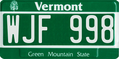 VT license plate WJF998