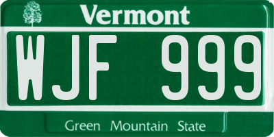 VT license plate WJF999