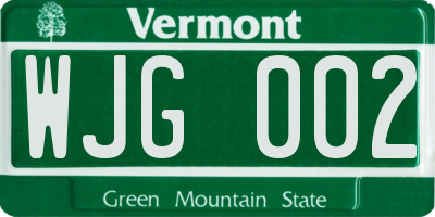 VT license plate WJG002