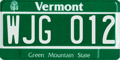 VT license plate WJG012