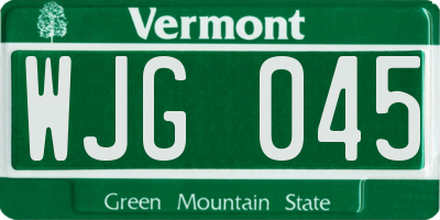 VT license plate WJG045