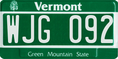 VT license plate WJG092