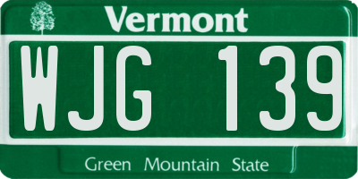 VT license plate WJG139