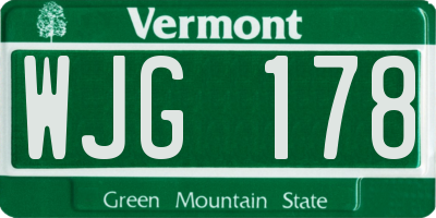 VT license plate WJG178