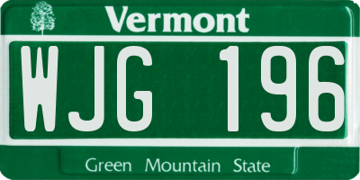 VT license plate WJG196