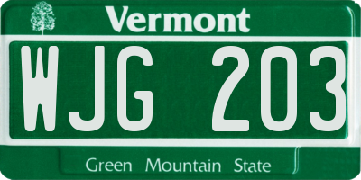 VT license plate WJG203