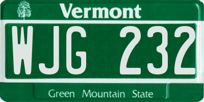VT license plate WJG232