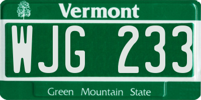 VT license plate WJG233