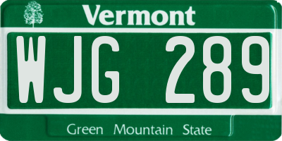 VT license plate WJG289