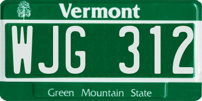 VT license plate WJG312
