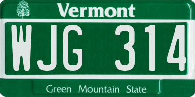 VT license plate WJG314
