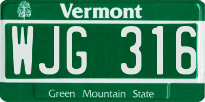 VT license plate WJG316