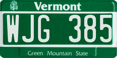 VT license plate WJG385