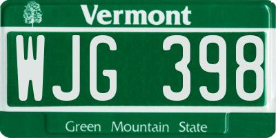 VT license plate WJG398