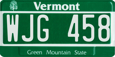VT license plate WJG458