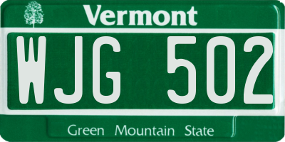 VT license plate WJG502