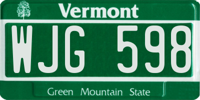 VT license plate WJG598