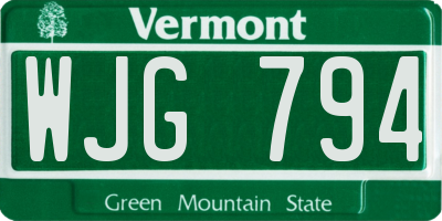 VT license plate WJG794