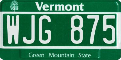 VT license plate WJG875
