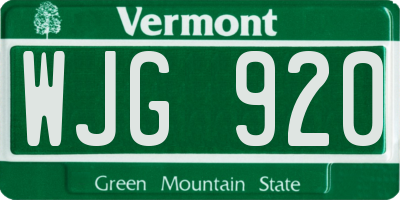 VT license plate WJG920