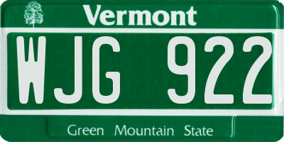 VT license plate WJG922