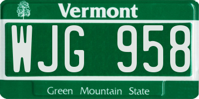 VT license plate WJG958