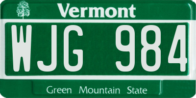 VT license plate WJG984