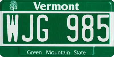 VT license plate WJG985