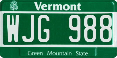 VT license plate WJG988