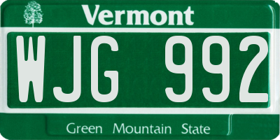 VT license plate WJG992