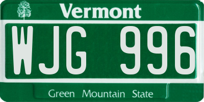 VT license plate WJG996