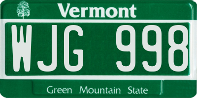 VT license plate WJG998