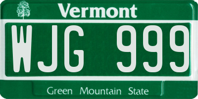 VT license plate WJG999