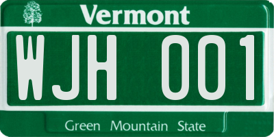 VT license plate WJH001