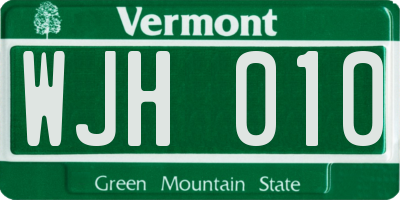 VT license plate WJH010
