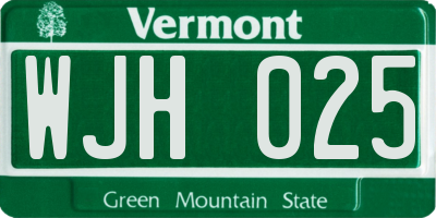 VT license plate WJH025