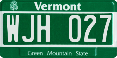 VT license plate WJH027
