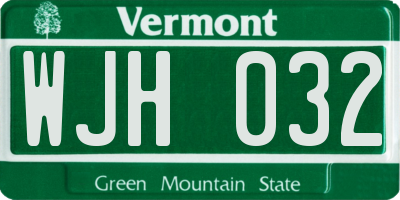 VT license plate WJH032