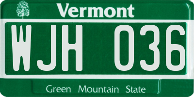 VT license plate WJH036