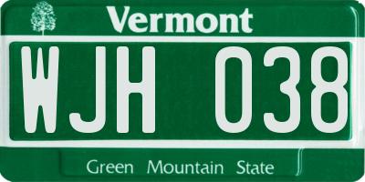 VT license plate WJH038