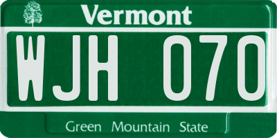 VT license plate WJH070