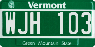 VT license plate WJH103