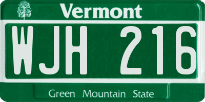 VT license plate WJH216