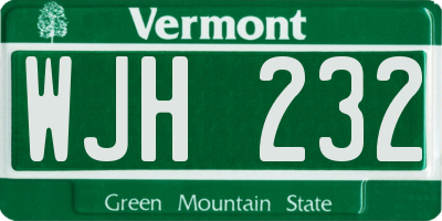 VT license plate WJH232