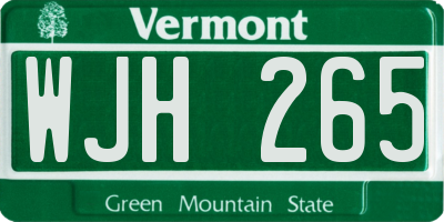 VT license plate WJH265